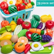 Gqtwoy Cutting Play Food Toys For Kids, Pretend Play Kitchen Accessories, Fake Fruits/Vegetables Set With Shopping Storage Basket, Plastic Board And Knife, Birthday Gifts/Toy For Toddler Children